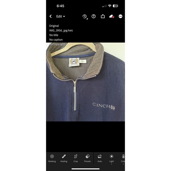 Cinch Quarter Zip Men’s XL Navy with Gray Grid Fleece Pullover Western Ranch - Picture 2 of 4